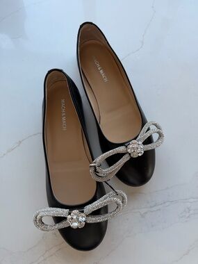 MACH & MACH Black Crystal Bow Ballet Flats